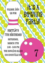 Magenta Bowling Ball Chalkboard Birthday Invitations