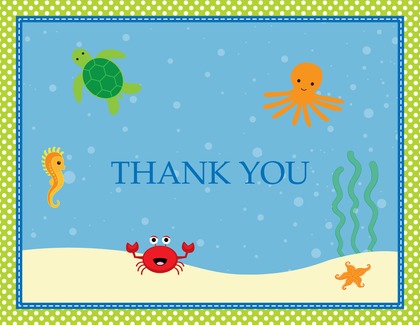 Under The Sea Pink Polka Dot Border Thank You Cards