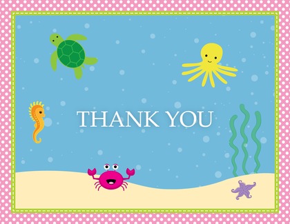 Pink Polka Dots Sea Creatures Baby Wish Cards