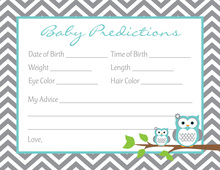 Turquoise Adorable Hoot Baby Prediction Cards