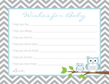 Powder Blue Adorable Hoot Baby Wish Cards