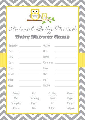 Deep Yellow Adorable Hoot Baby Shower Price Game