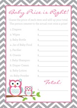 Deep Pink Adorable Hoot Baby Shower Price Game