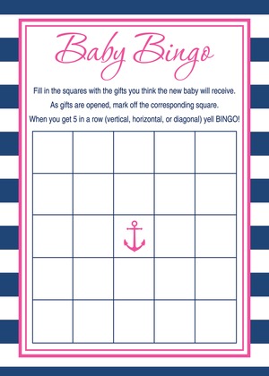 Navy Stripes Anchor Hot Pink Baby Wish Cards