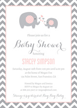 Vintage Frame Girl Baby Shower Elephant Invitations