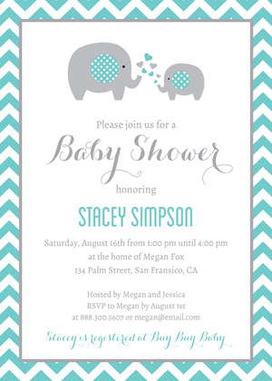 Mint Elephants Baby Shower Chevrons Invitation