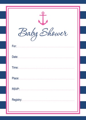 Navy Stripes Anchor Hot Pink Baby Wish Cards