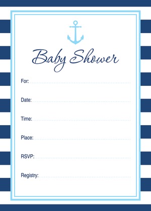 Navy Stripes Anchor Light Blue Invitations