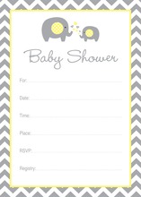 Yellow Elephant Baby Shower Fill-in Invitations