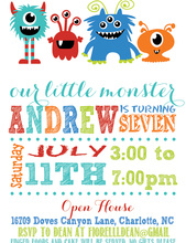Monster Birthday Blue Birthday Party Invitations