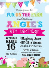 Girls Fun Farm Blue Sky Invitations