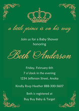 Royal Prince Forest Green Gold Crown Invitations