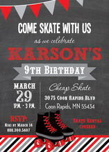 Red Black Roller Skates Chalkboard Birthday Invitations