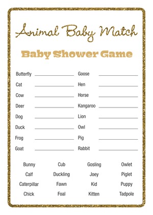 Gold Glitter Graphic Border Pink Baby Animal Name Game