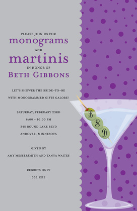 Monograms Olives Martinis Red Polka Dots Invitation