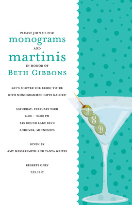 Monograms Olives Martinis Red Polka Dots Invitation