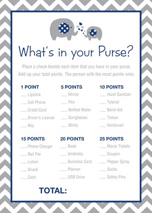 Blue Chevron Elephant What's In Your Purse Game
