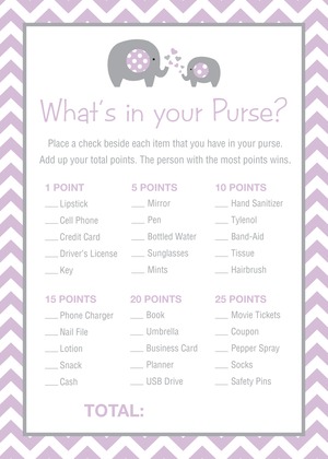 Pink Chevron Elephant What's In Your Purse Game
