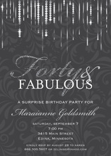 Fabulous Forty Silver Glitter Grey Filigree Invitationss