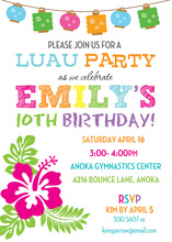 Multicolored Luau Lanterns Brunette Girl Teal Invites