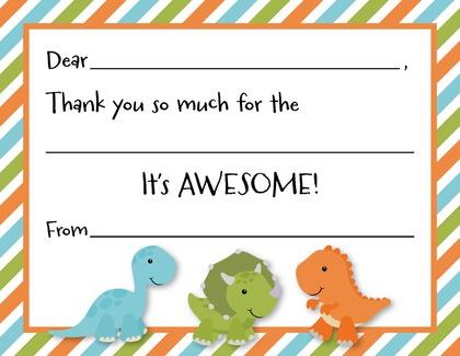 Multicolored Stripes Dinosaur Thank You Cards