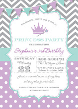 Grey Chevrons Purple Polka Dots Princess Invitations