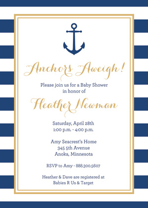 Navy Stripes Anchor Light Blue Invitations
