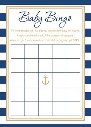 Navy Stripes Anchor Gold Invitations