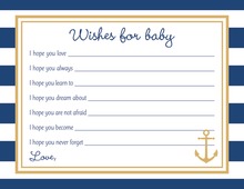 Navy Stripes Anchor Gold Baby Shower Wish Cards