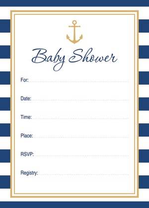 Navy Stripes Anchor Gold Baby Shower Wish Cards