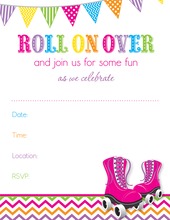 Pink Roller Skates Chevron Pattern Fill in Invitations