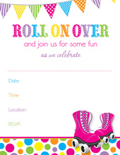 Pink Skates Rainbow Dots Birthday Party Invitations