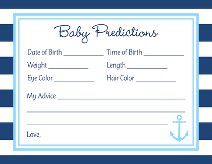 Navy Stripes Pink Anchor Baby Prediction Cards