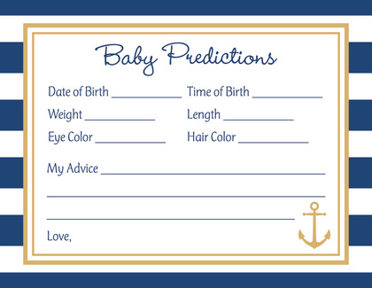 Navy Stripes Pink Anchor Baby Prediction Cards