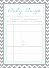 Grey Chevron Aqua Baby Shower Bingo Cards
