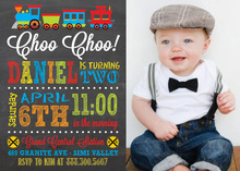 Choo Choo Train Chalkboard Photo Birthday Invitations