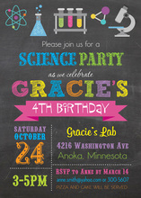 Bright Colors Science Girl Chalkboard Birthday Invites