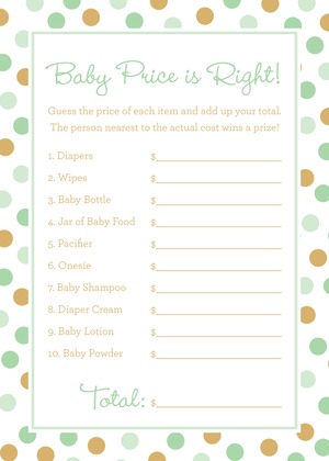 Mint Gold Dots Baby Shower Prediction Cards