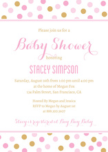 Pink Gold Dots Baby Shower Chevrons Invitation