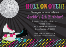 Pink Roller Skates Disco Ball Girl Birthday Invitations