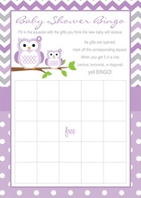 Purple Chevron Owls Baby Shower Bingo Cards
