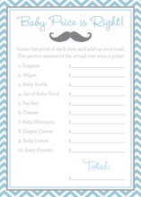 Little Mustache Blue Chevrons Baby Shower Price Game