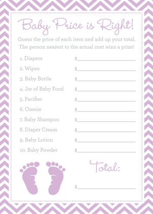 Purple Baby Feet Footprint Baby Shower Prediction Cards