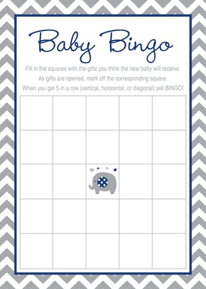Yellow Chevron Elephant Baby Shower Bingo Game