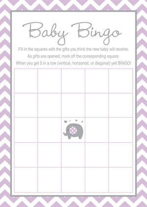 Lavender Chevron Elephant Baby Raffle Cards