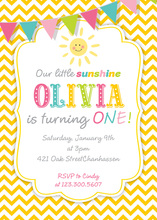 Our Little Sunshine Yellow Chevrons Birthday Invitations
