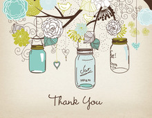 Aqua Lime Mason Floral Jars Rustic Thank You Cards