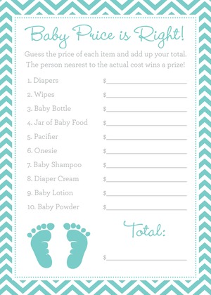 Teal Baby Feet Footprint Baby Prediction Cards