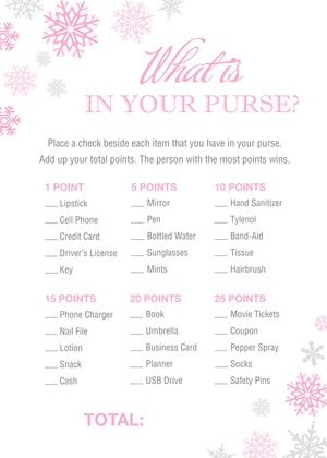 Purple Snowflakes What's In Your Purse Game