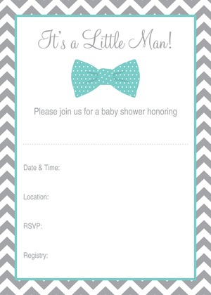 Aqua Bow Tie Baby Shower Invitations